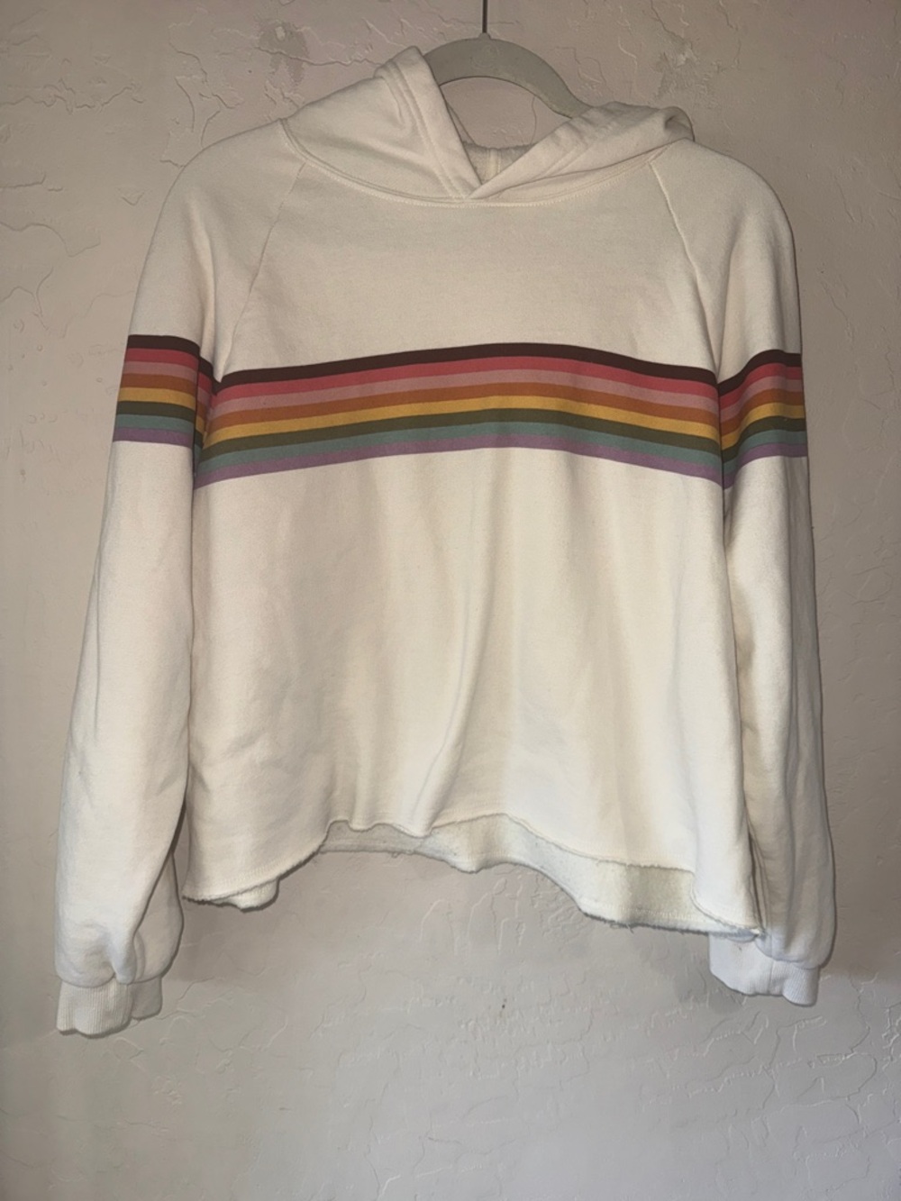 Marine layer anytime cropped hoodie rainbow stripes front size large
